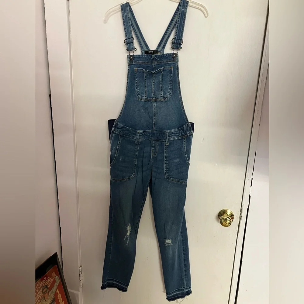 Indigo Blue Women’s Distressed Denim Maternity Overall Bibs, XS